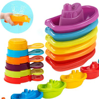 Baby Stacking Bath Toys – Rainbow Cups, Boats & Spoons Set - BIG FRENCHIES