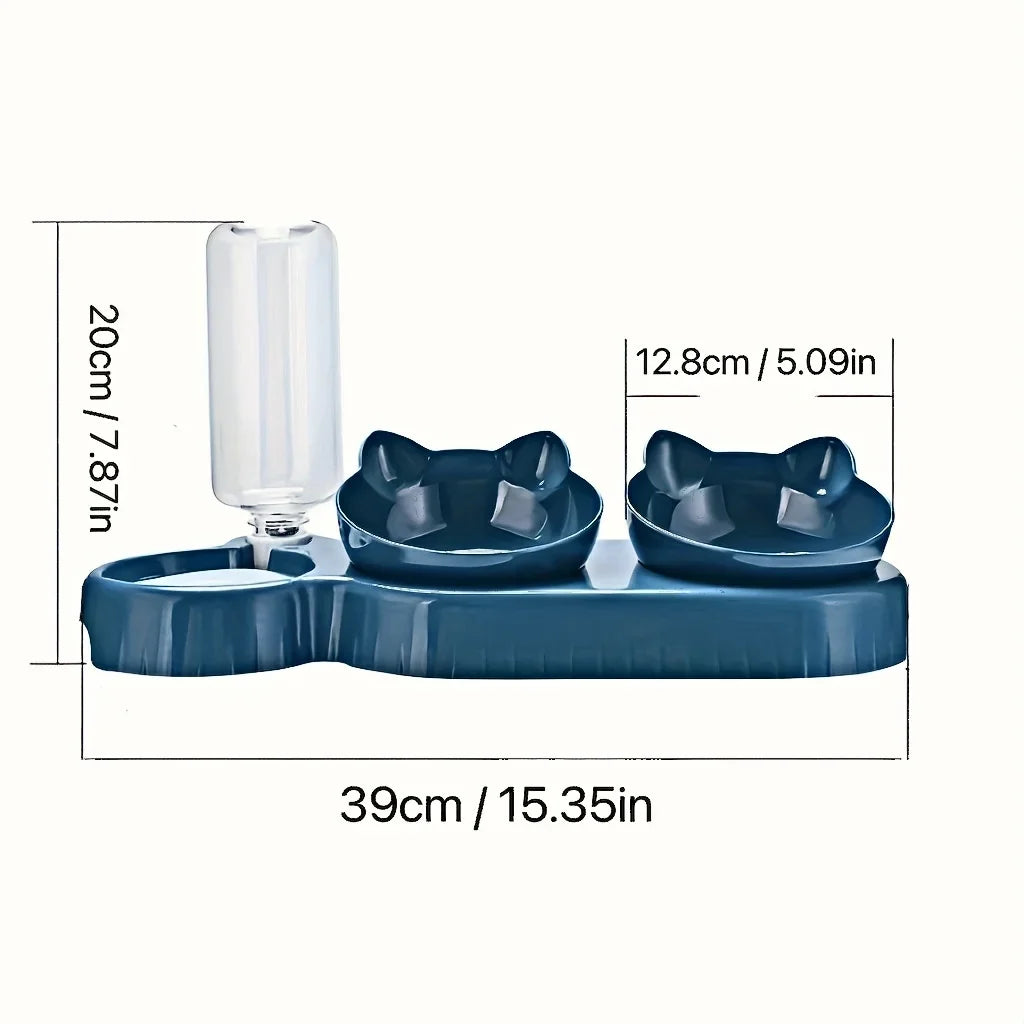 3-in-1 Cat Food & Water Bowl Set with Gravity Water Feeder - BIG FRENCHIES