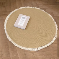 Handmade Rattan Woven Rug – Vintage Jute Round Carpet with Tassel