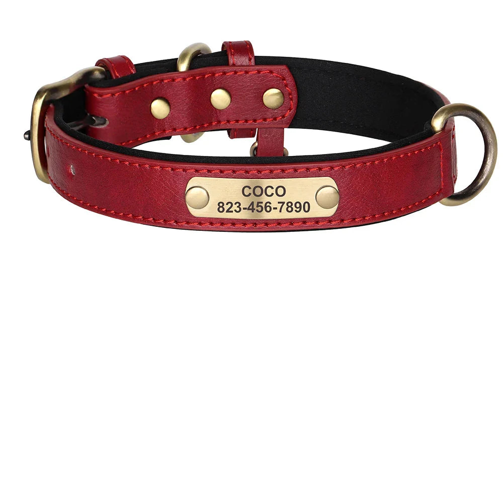 Personalized PU Leather Dog Collar with Custom Engraved ID Tag - BIG FRENCHIES