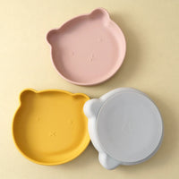 Silicone Baby Dishes Suction Plate Cartoon Bear Shape Tableware