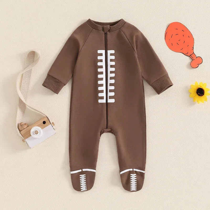 Baby Boys Girls Jumpsuit Long Sleeve Round Neck Romper Football Footie Bodysuit - BIG FRENCHIES