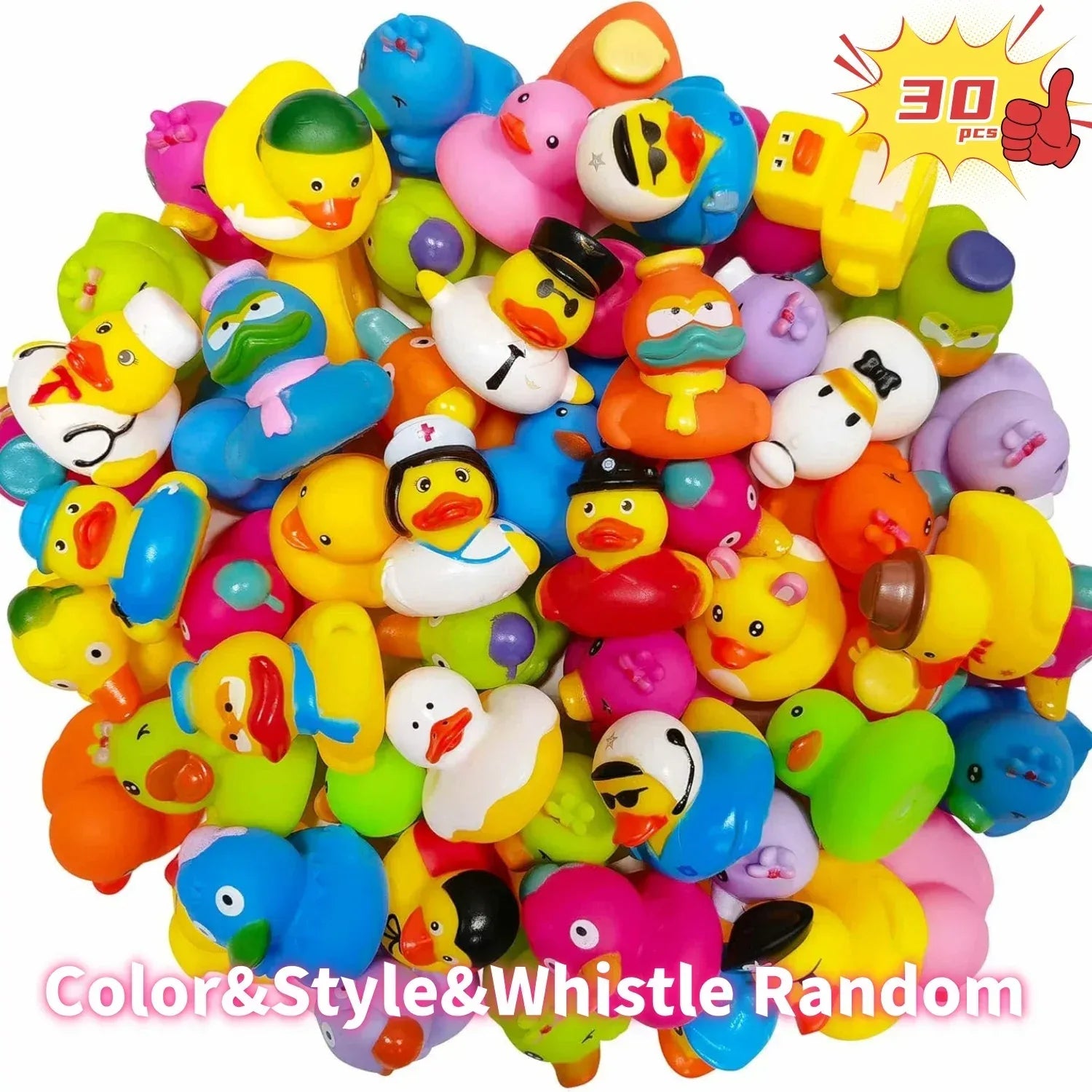 30-Pack Rubber Ducks Bulk Set – Assorted Duckies for Bath & Jeep Ducking - BIG FRENCHIES