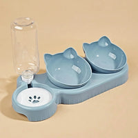 3-in-1 Cat Food & Water Bowl Set with Gravity Water Feeder - BIG FRENCHIES