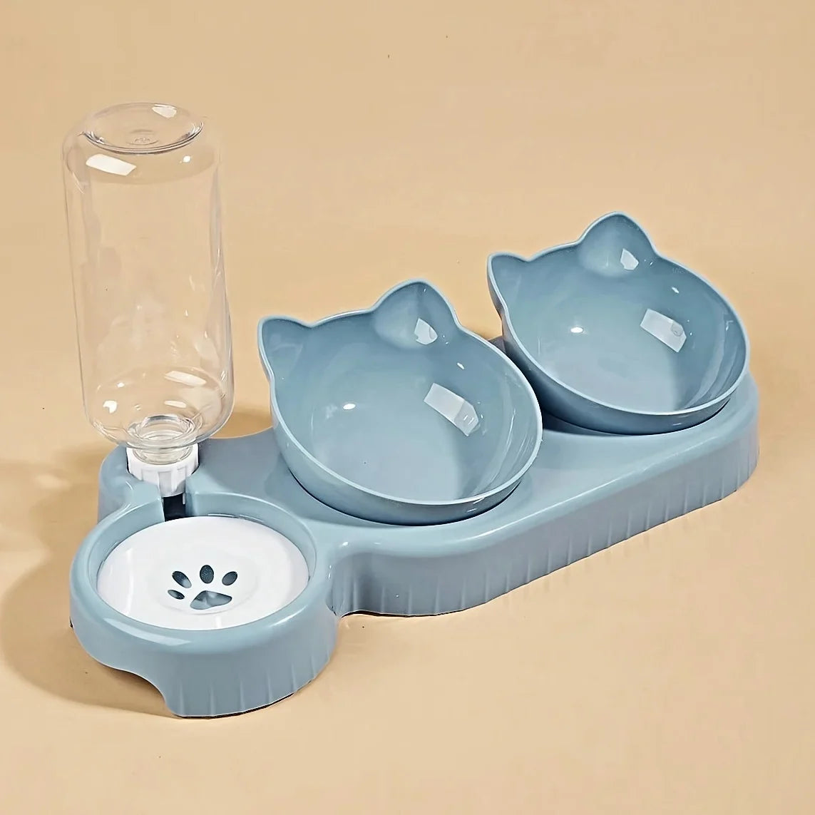 3-in-1 Cat Food & Water Bowl Set with Gravity Water Feeder - BIG FRENCHIES