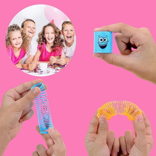 12PCS Smiling Face Rainbow Spring Toys – Mini Magic Coil Fidgets for Kids | Stress Relief Party Favors in Random Colors