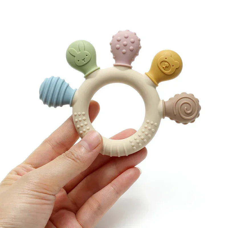 Silicone Baby Ring Teether – Multicolor Sensory Gum Relief Toy - BIG FRENCHIES