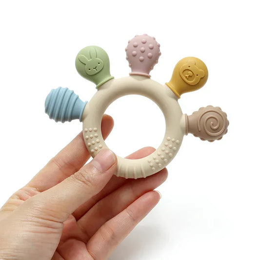 Silicone Baby Ring Teether – Multicolor Sensory Gum Relief Toy - BIG FRENCHIES