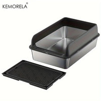 KEMORELA Stainless Steel Cat Litter Box with Lid | Enclosed High-Sided
