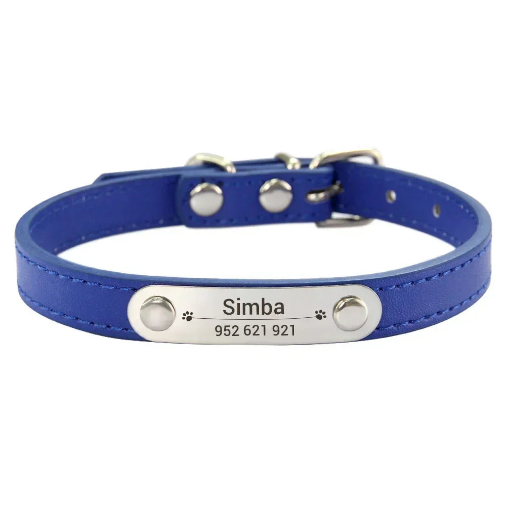 Personalized Dog Collar with Name Engraving – Anti-Lost PU Leather Collar for Dogs and Cats - BIG FRENCHIES