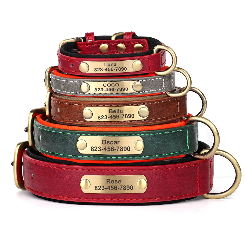 Personalized PU Leather Dog Collar with Custom Engraved ID Tag - BIG FRENCHIES
