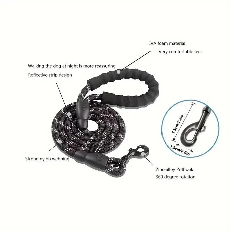 Reflective Dog Leash – Heavy Duty Traction Rope with Padded Handle for Strong Dogs-Pet Collars & Leashes-BIG FRENCHIES-Econic Blanks