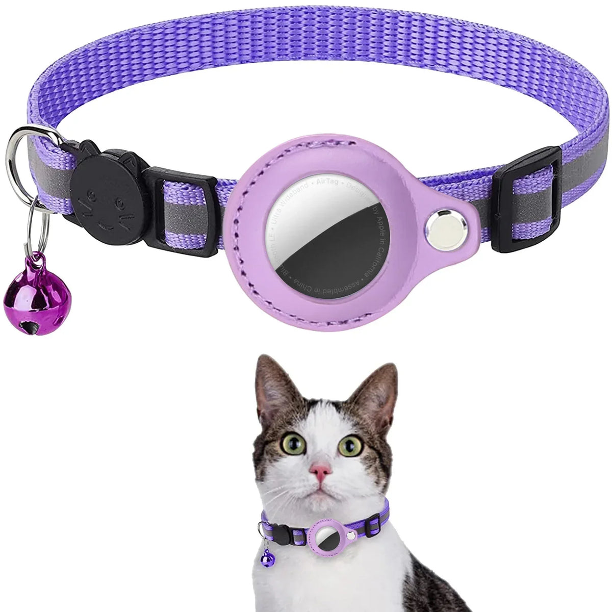 Cat AirTag Holder Collar – Adjustable Reflective Breakaway Kitten Collar with Bell & Waterproof AirTag Case - BIG FRENCHIES