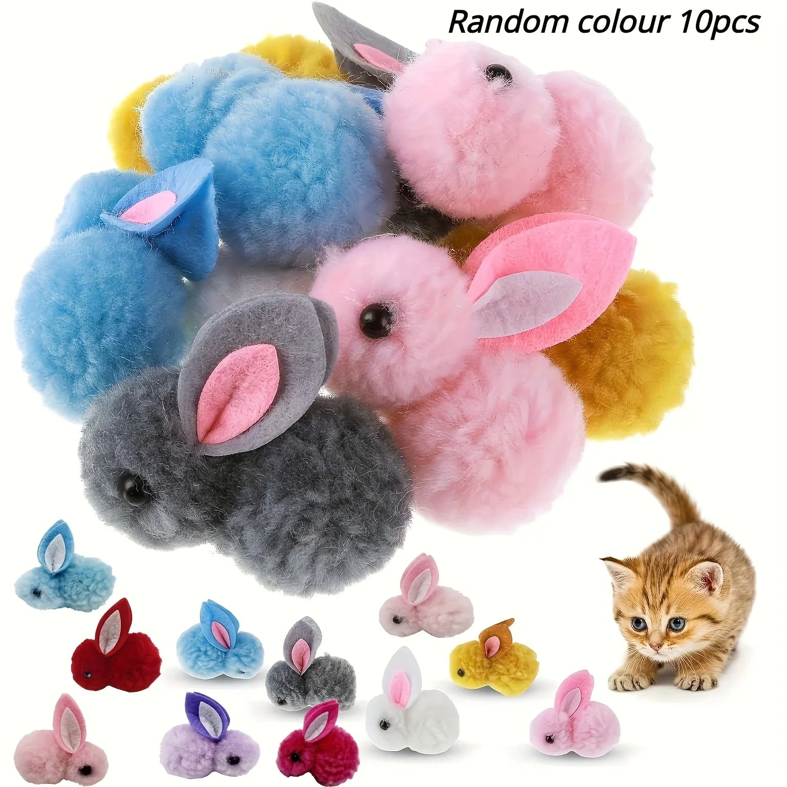 10pcs Plush Bunny Cat Toy Balls – Soft, Colorful & Interactive - BIG FRENCHIES
