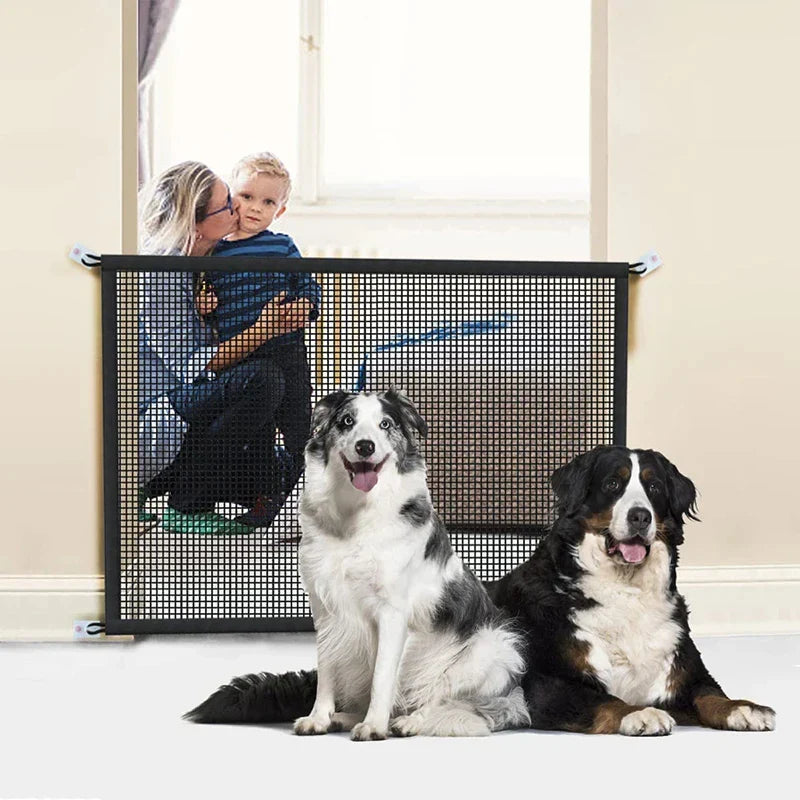 Pet Dog Safety Barrier Fence – Folding Mesh Gate with 4 Hooks for Stairs & Doorways - BIG FRENCHIES