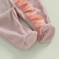 Baby Girls 2Pcs Outfit Long Sleeve Crew Neck Frills Zipper Romper Contrast Color Footies and Headband Set - BIG FRENCHIES