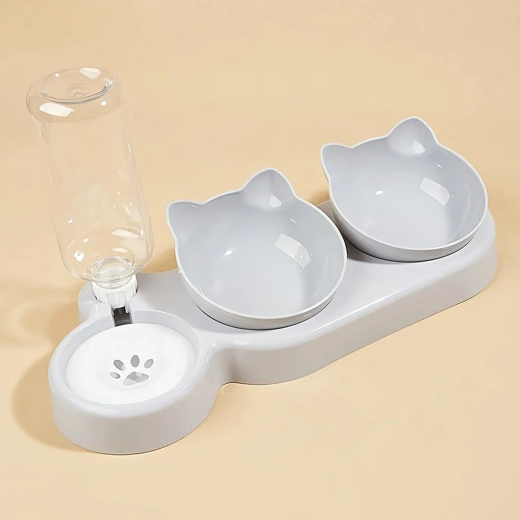 3-in-1 Cat Food & Water Bowl Set with Gravity Water Feeder - BIG FRENCHIES