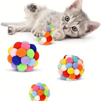 Cat Plush Bell Ball Toy – Colorful Woolen Self-Play Ball - BIG FRENCHIES