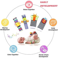 4 PCS Baby Rattle Toy Set Soft Animal Socks & Wrist Straps for Newborns 0–12 Months Educational Plush Toys