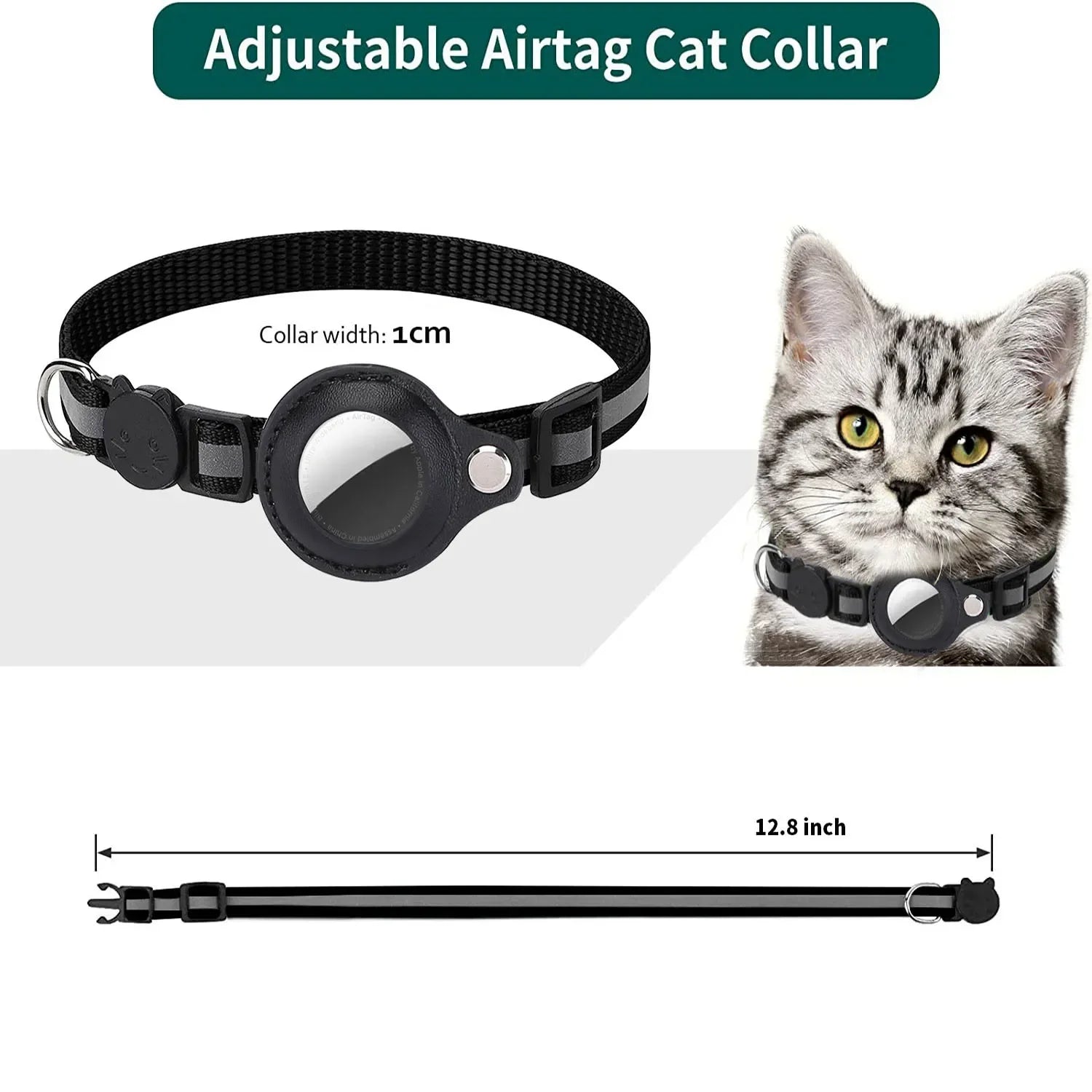 Cat AirTag Holder Collar – Adjustable Reflective Breakaway Kitten Collar with Bell & Waterproof AirTag Case - BIG FRENCHIES