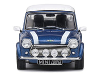 1994 Mini Cooper Sport Tahiti Blue Metallic with White Top and Stripes 1/43 Diecast Model Car by Solido