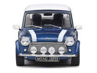 1994 Mini Cooper Sport Tahiti Blue Metallic with White Top and Stripes 1/43 Diecast Model Car by Solido