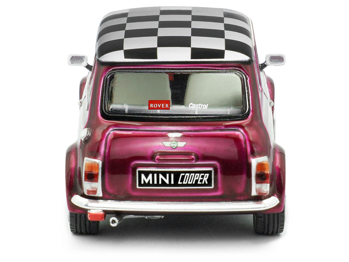 1997 Mini Cooper Sport Purple Metallic with White Stripes and Checkered Top 1/43 Diecast Model Car by Solido