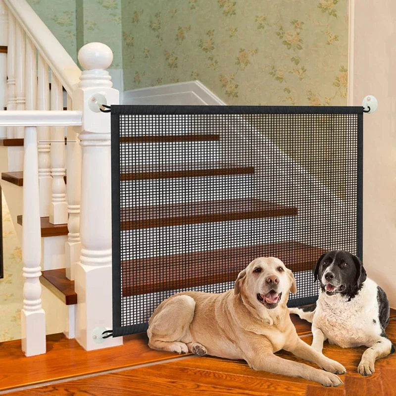 Pet Dog Safety Barrier Fence – Folding Mesh Gate with 4 Hooks for Stairs & Doorways - BIG FRENCHIES