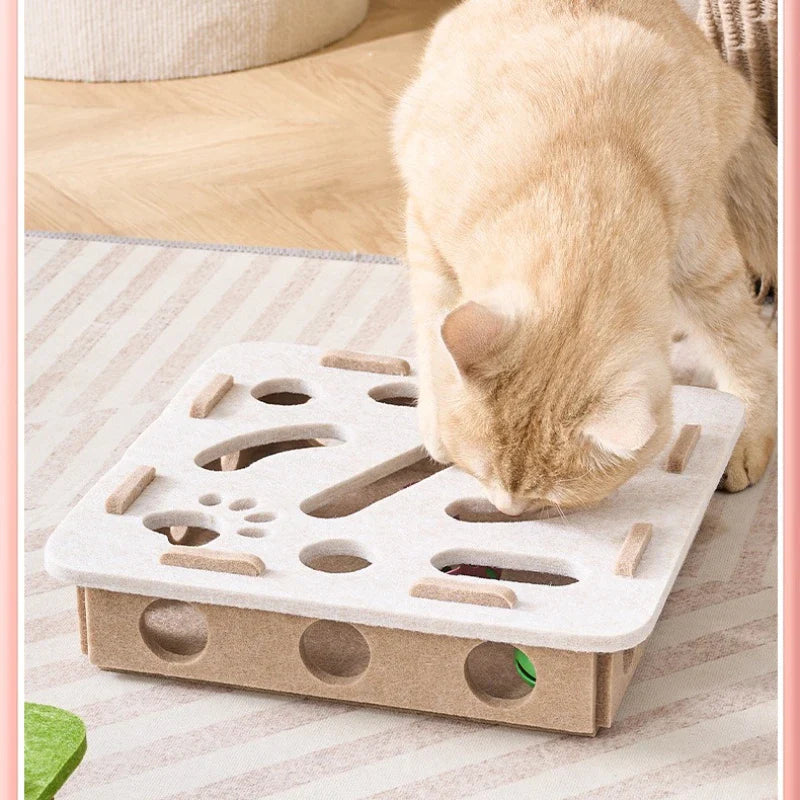 Cat Fun Box – Interactive Puzzle Toy for Indoor Cats, Scratching & Digging Activity Box with Bell Balls - BIG FRENCHIES