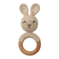 BPA Free Baby Wooden Teether Crochet Rattle Toy for Newborns
