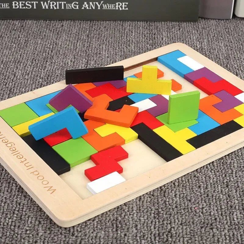 Wooden Blocks Puzzle Toy – Montessori 3D Tangram Brain Teasers - BIG FRENCHIES