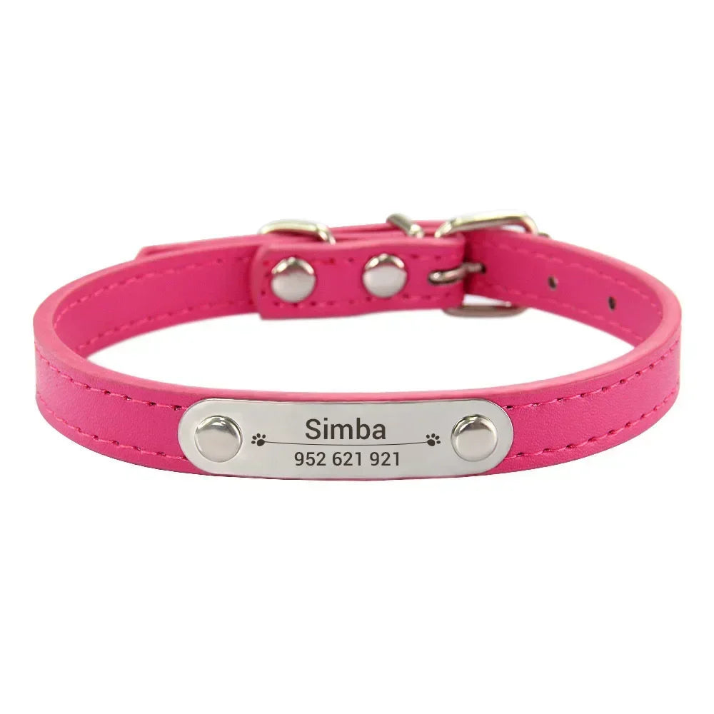 Personalized Dog Collar with Name Engraving – Anti-Lost PU Leather Collar for Dogs and Cats - BIG FRENCHIES
