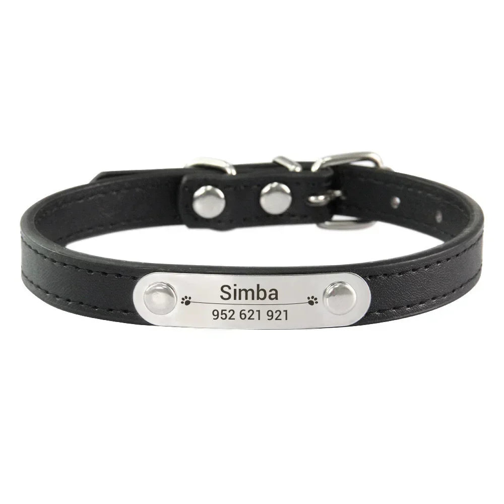 Personalized Dog Collar with Name Engraving – Anti-Lost PU Leather Collar for Dogs and Cats - BIG FRENCHIES