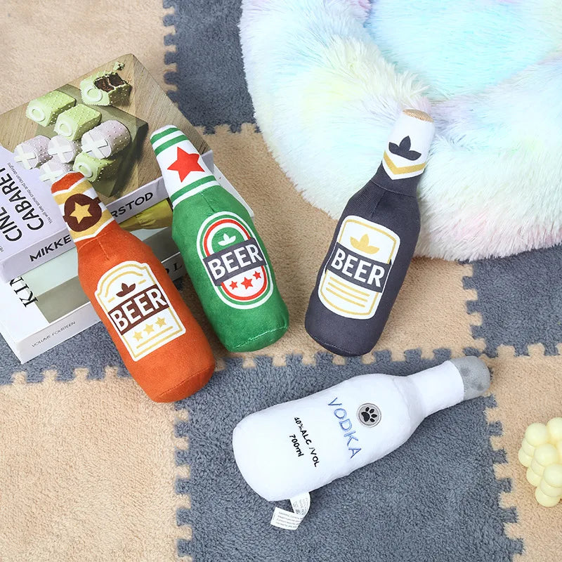 Plush Beer Bottle Dog Toy – Squeaky, Bite-Resistant, Teeth Cleaning - BIG FRENCHIES