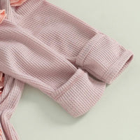 Baby Girls 2Pcs Outfit Long Sleeve Crew Neck Frills Zipper Romper Contrast Color Footies and Headband Set - BIG FRENCHIES