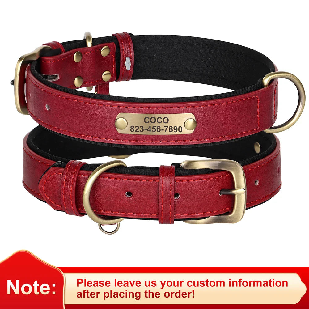Personalized PU Leather Dog Collar with Custom Engraved ID Tag - BIG FRENCHIES