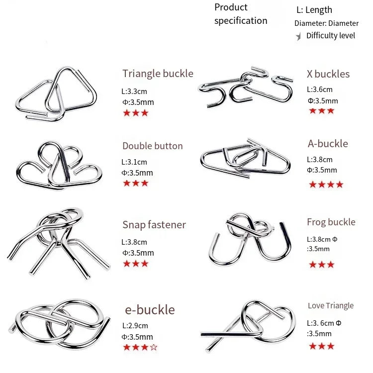 MEACAOFG 8/24/32Pcs Nine Link Series 3D Metal Puzzle Toy Release Buckle