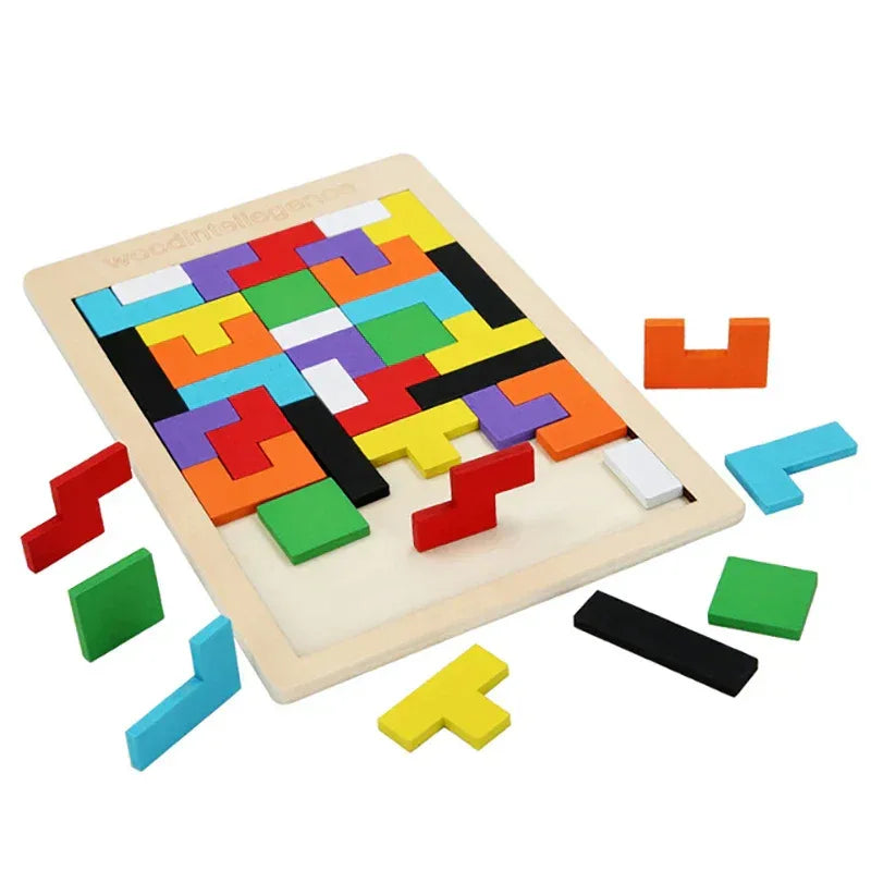Wooden Blocks Puzzle Toy – Montessori 3D Tangram Brain Teasers - BIG FRENCHIES