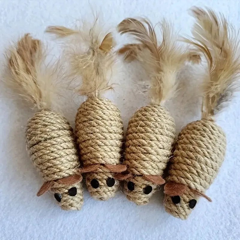 Sisal Mouse Cat Toy – Bite-Resistant Interactive Plush (1/4pcs) - BIG FRENCHIES