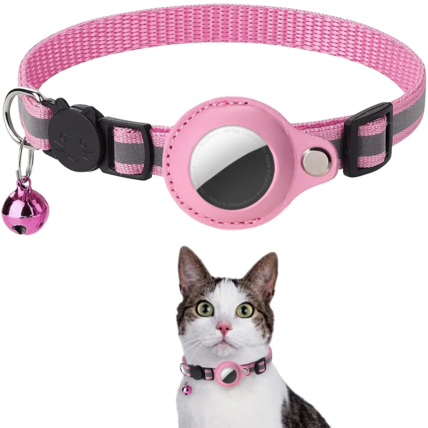 Cat AirTag Holder Collar – Adjustable Reflective Breakaway Kitten Collar with Bell & Waterproof AirTag Case - BIG FRENCHIES