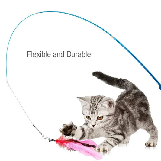 11PCS Cat Feather Toy Set – Replacement Feather Heads & Retractable Cat Wand Interactive Teaser Toys - BIG FRENCHIES