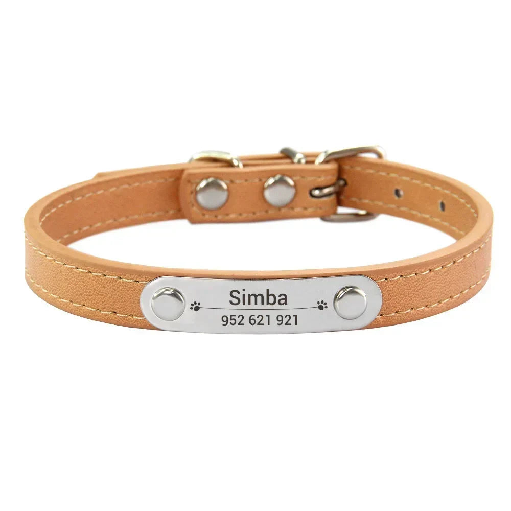 Personalized Dog Collar with Name Engraving – Anti-Lost PU Leather Collar for Dogs and Cats - BIG FRENCHIES