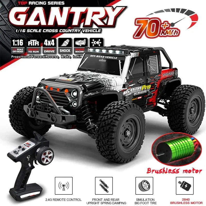 16103PRO 2.4GHz RC Car 70KM/H: Brushless 1:16 4WD Off-Road Vehicle with LED - BIG FRENCHIES