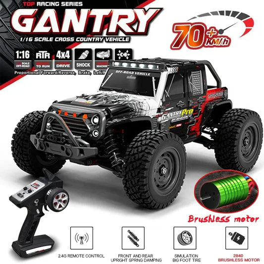 16103PRO 2.4GHz RC Car 70KM/H: Brushless 1:16 4WD Off-Road Vehicle with LED - BIG FRENCHIES