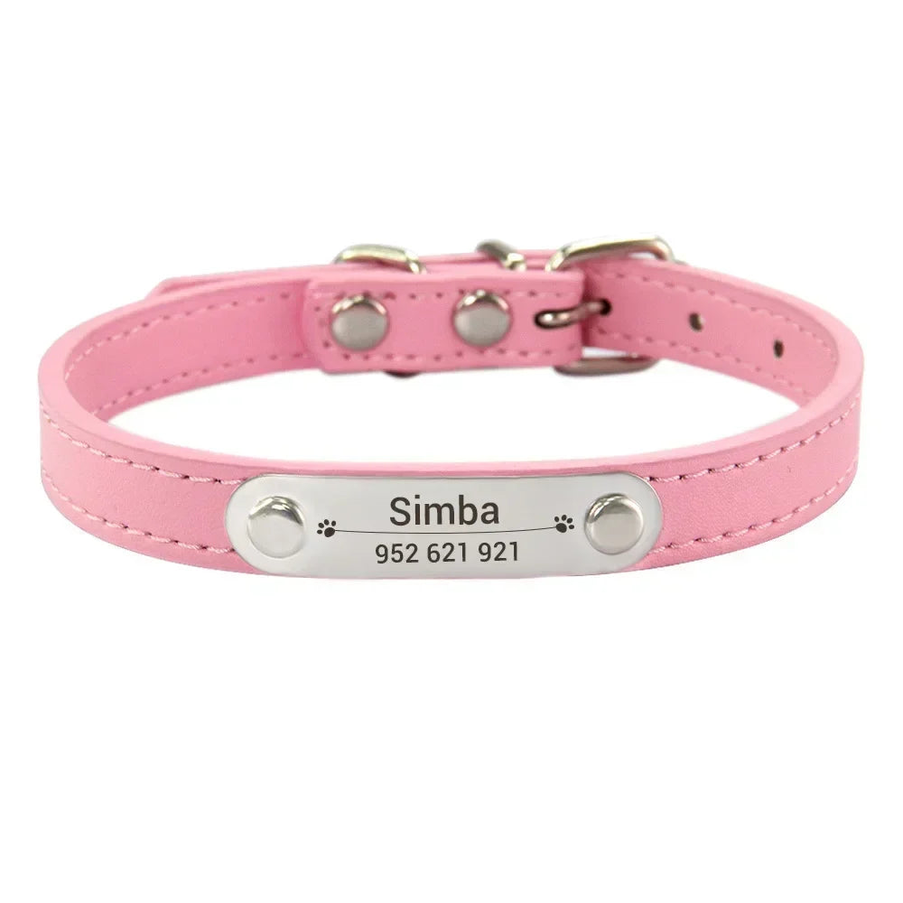 Personalized Dog Collar with Name Engraving – Anti-Lost PU Leather Collar for Dogs and Cats - BIG FRENCHIES