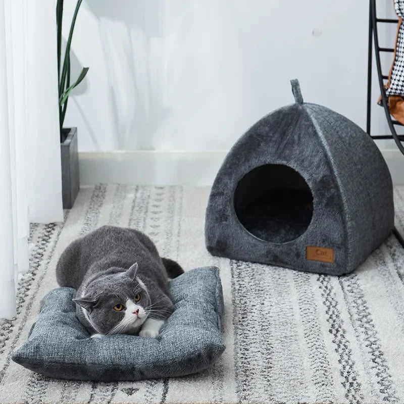 Heated Cat Bed – Self Warming Triangle Cat Cave for Indoor Pets - BIG FRENCHIES