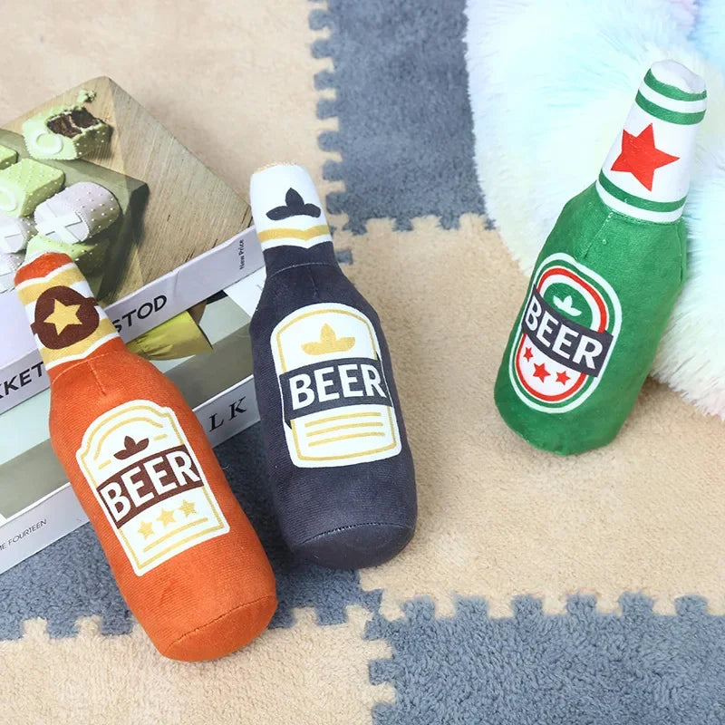 Plush Beer Bottle Dog Toy – Squeaky, Bite-Resistant, Teeth Cleaning - BIG FRENCHIES