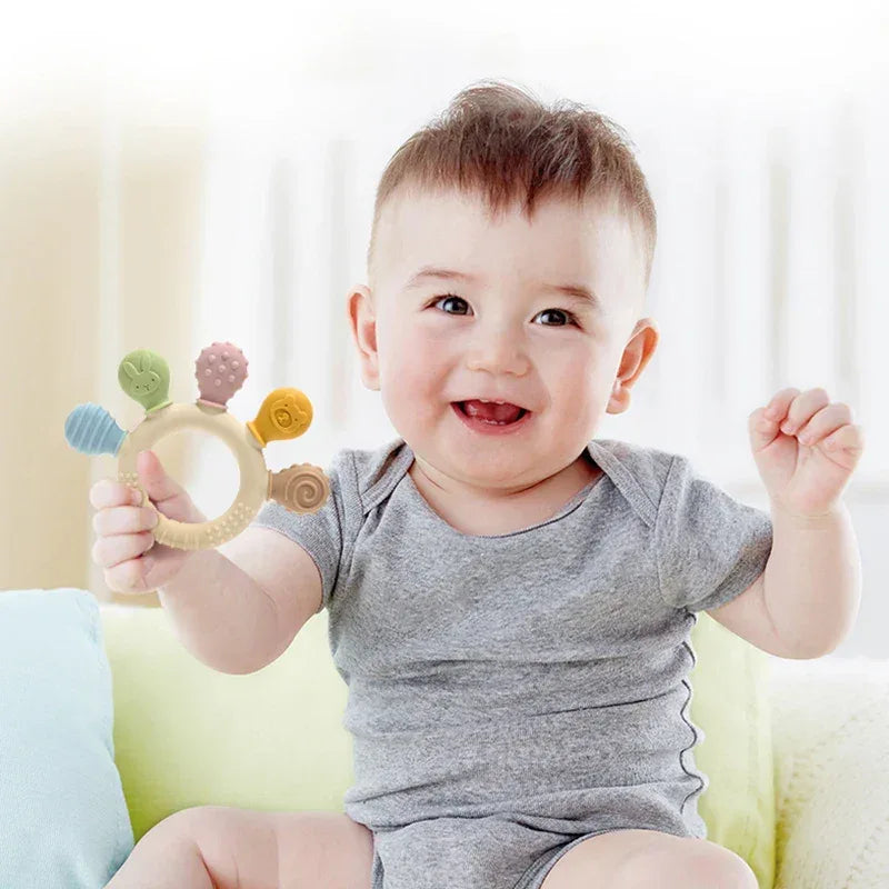 Silicone Baby Ring Teether – Multicolor Sensory Gum Relief Toy - BIG FRENCHIES