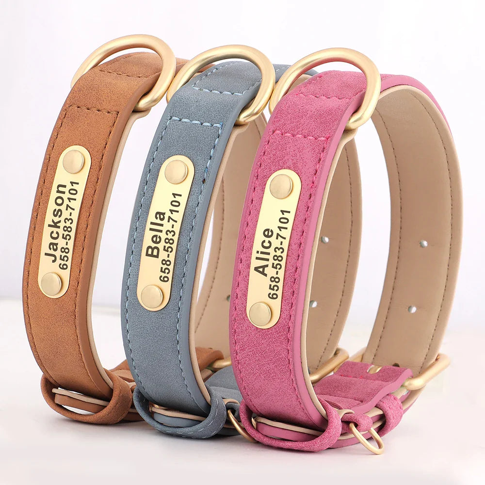 Personalized PU Leather Dog Collar with Custom Engraved ID Tag - BIG FRENCHIES