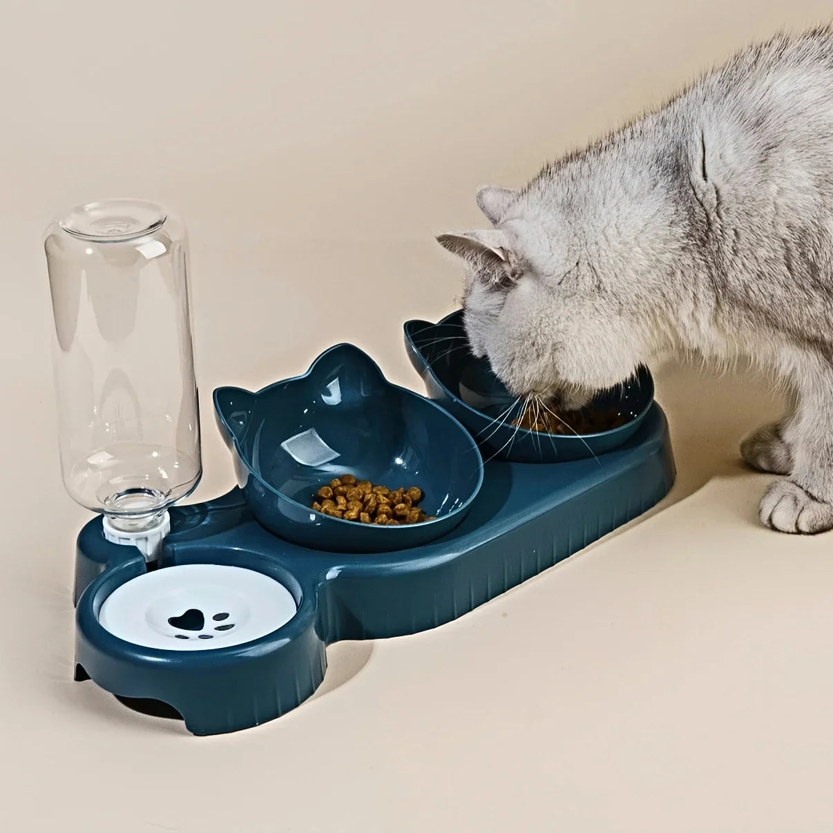 3-in-1 Cat Food & Water Bowl Set with Gravity Water Feeder - BIG FRENCHIES